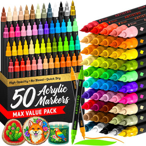 ARTISTRO 50 Acrylic Dual-Tip Glass Marker Pens for Wine Glasses