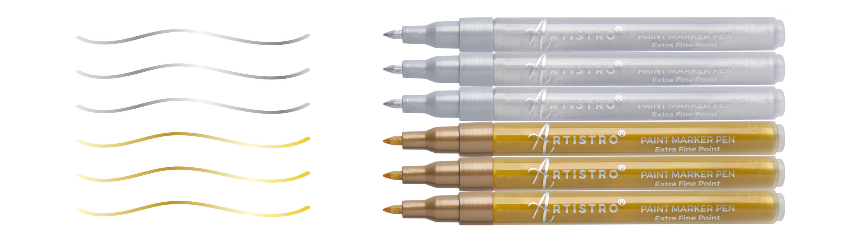 36 Acrylic Artistro Paint Pens 30 Medium Tip 6 Gold&silver Extra