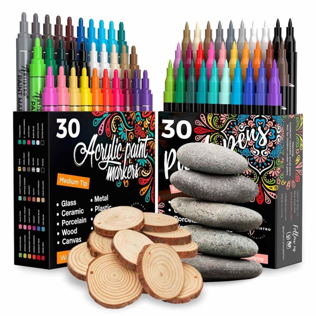 bundle 60 markers + 25 wood slices + 30 grey small rocks