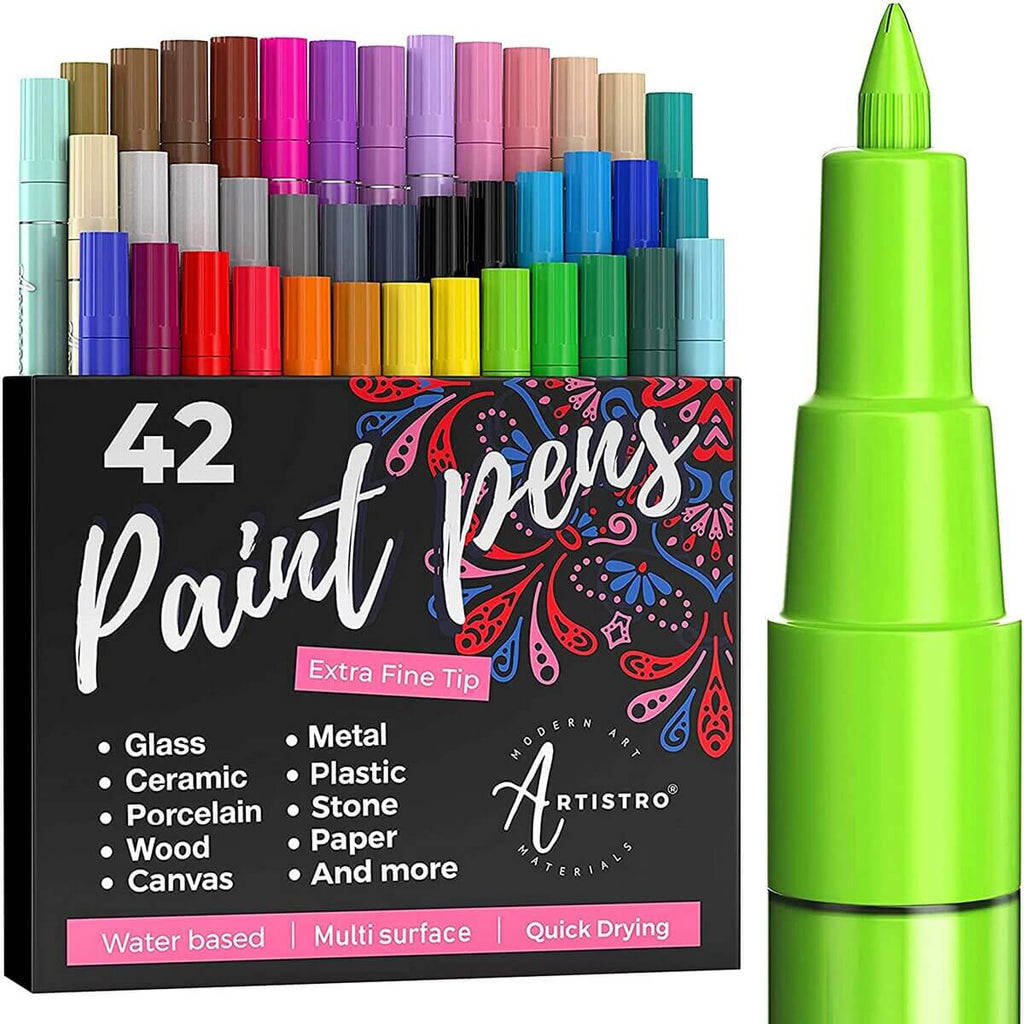 Shuttle Art Paint Pens, 42 Colors Acrylic Paint Markers, Low-Odor Water-Based Quick Dry Paint Markers for Rock, Wood, Metal, Plastic, Glass, Canvas, C