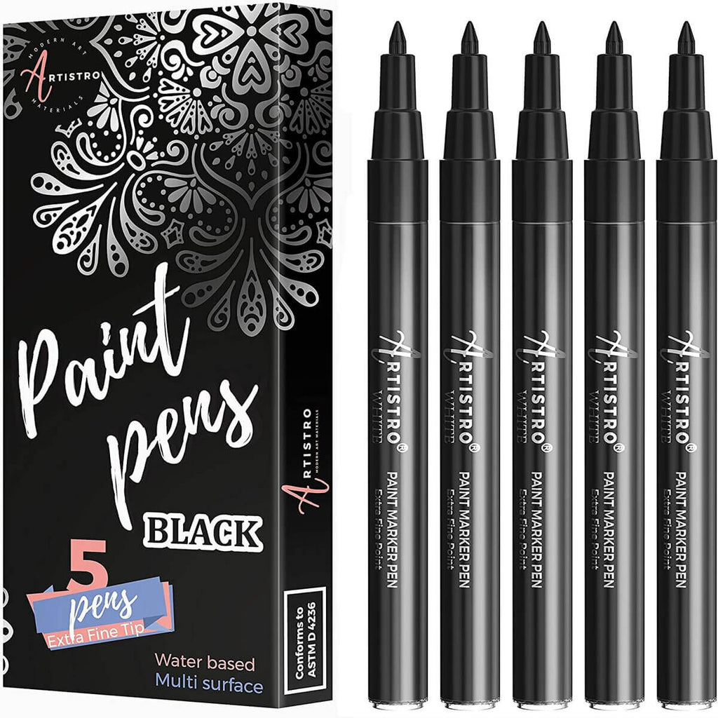 ARTISTRO 2 Black Acrylic Paint Pens for Rock Painting Ceramic Wood Glass  Metal Plastic - 3mm Medium Tip Paint Markers Ideal for Labeling DIY Crafts