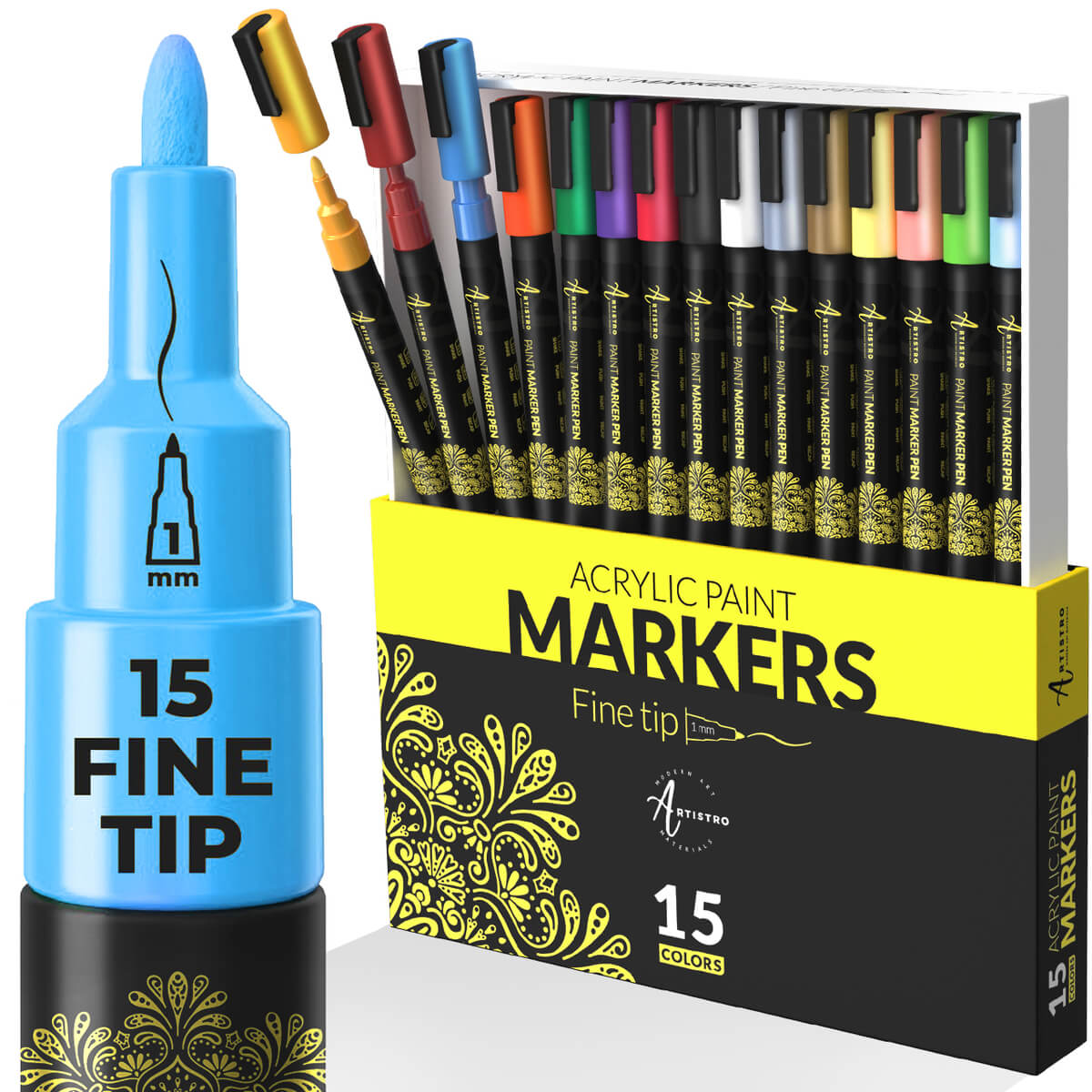 KINGART® PRO Extra Fine Point Acrylic Paint Pen Markers, Black & White, Set  of 6 (3 each)