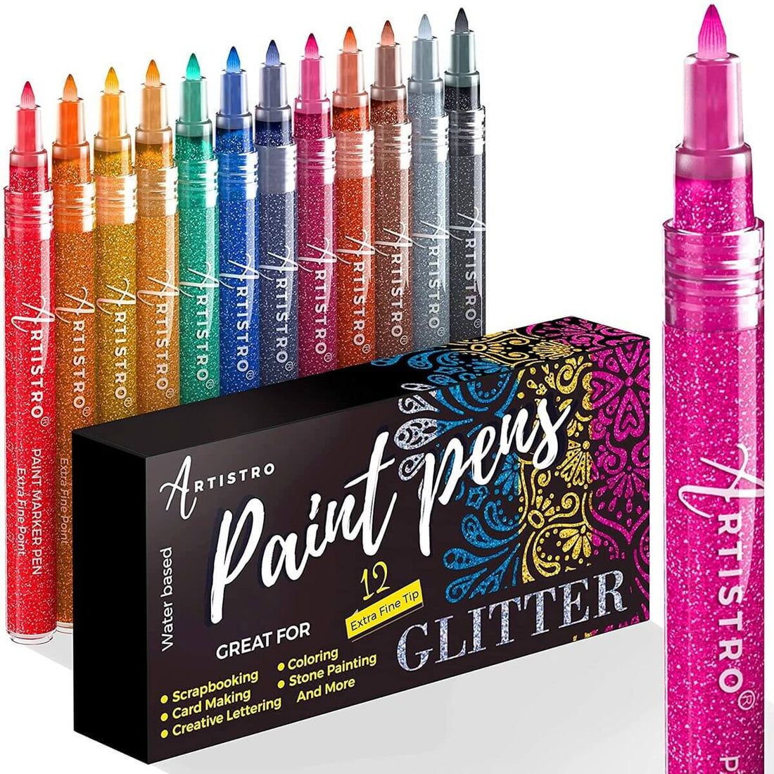 Glitter Paint Pen Set: 12 Glitter Markers | Artistro Glitter Marker Pens