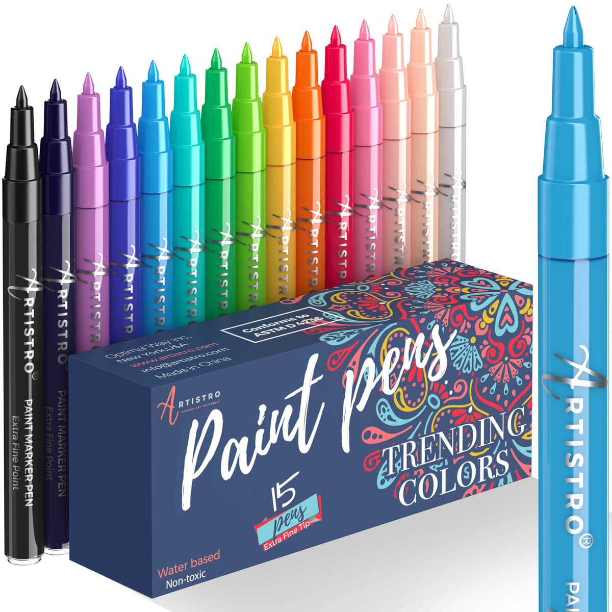 KINGART® PRO Acrylic Paint Pens, 2mm Medium Tip Size, Set of 12 Unique  Colors in 2023