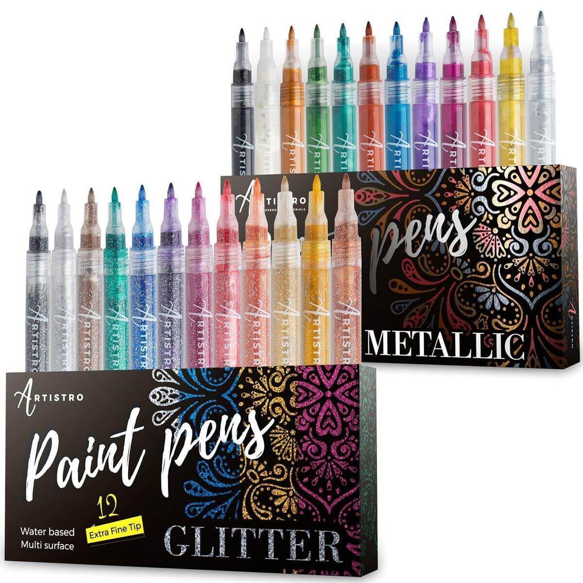 12pcs Metallic Paint Pens Acrylic Paint Markers For Scrapbook Supplies,  Black Paper, Rock Painting, Ceramic, Glass, Wood, Fabric, Canvas, Mugs,  Christ