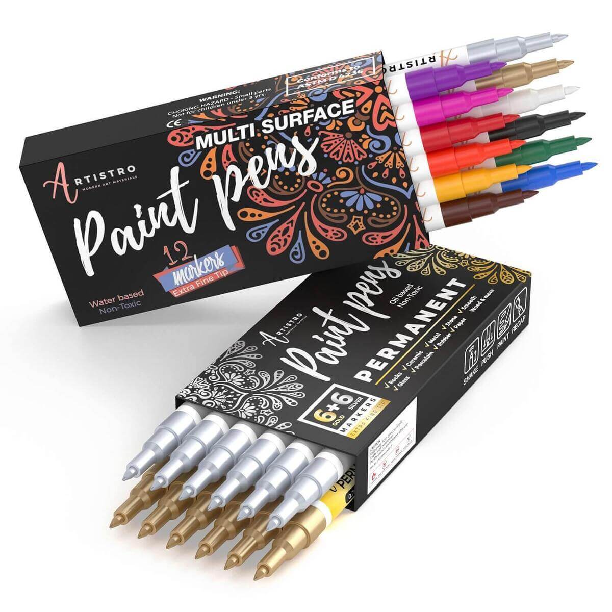 SRSTRAT 12 Colors Sets Permanent Paint Pens Paint Markers for Plastic,Fine Paint Oil Based Art Marker Pens Metal Glass 96ml Oil Based Paint Marker