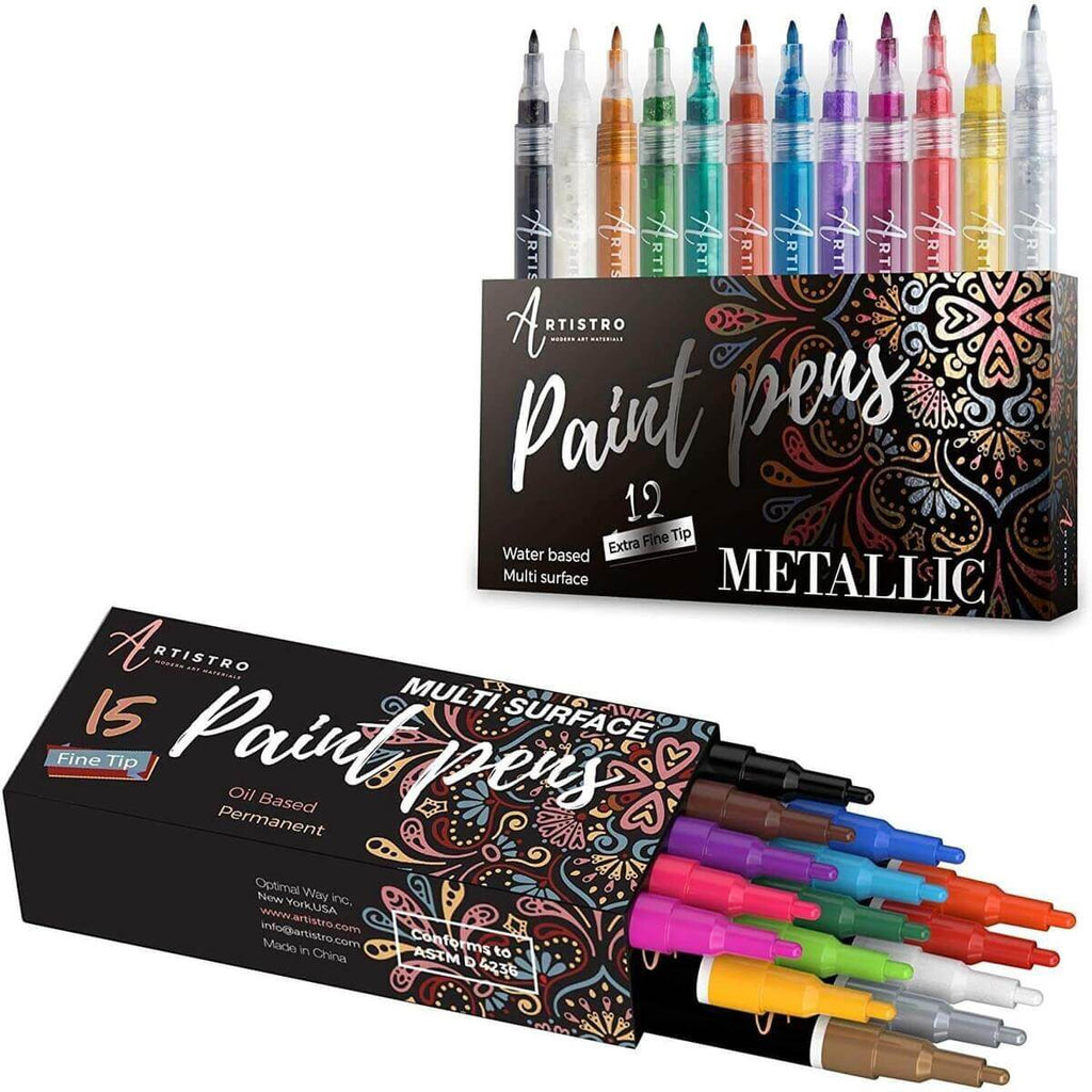 12 acrylic ultra fine metallic marker + 15 Oil Based paint pens for metal