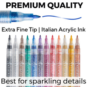 AGPtEK 12 Color Glitter Paint Pen Makers DIY Album Letter Fast-Drying  Opaque Ink