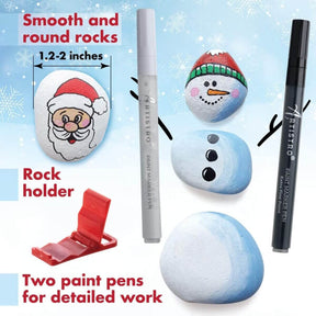 kit include smooth and round rocks, rock holder, two paint pens for detailed work