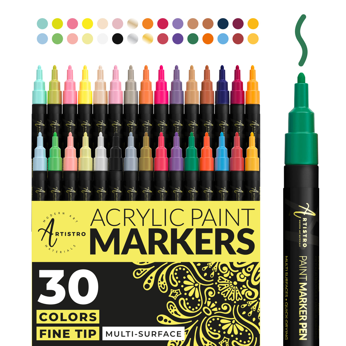 Fine Point Paint Pen Set: 30 Fine Tip Paint Markers Artistro