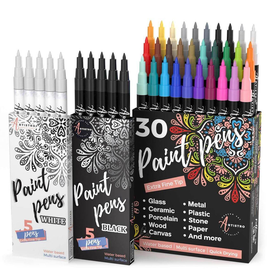 Artistro Extra Fine Tip Acrylic Art Supply Bundle: Multicolor & Black