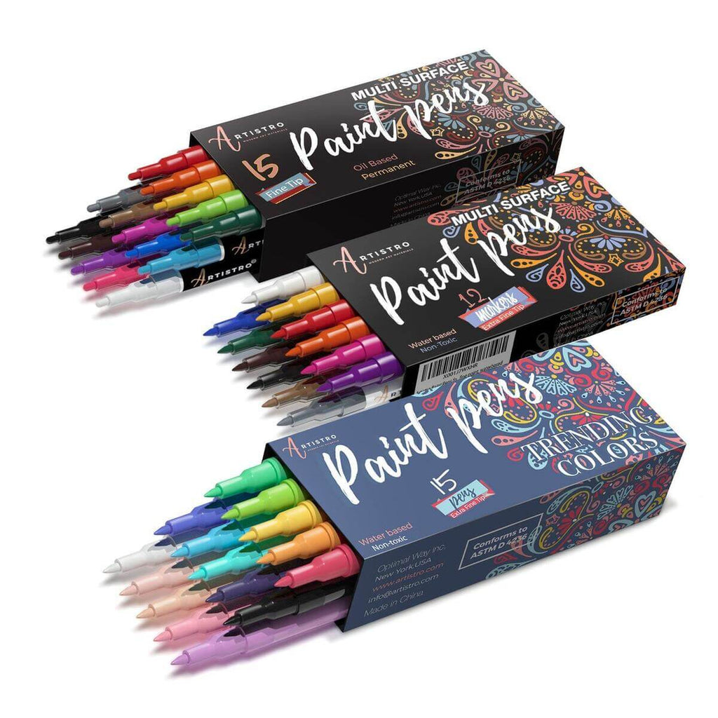 Artistro Cute Paint Pens Set of 12 Acrylic Black Markers Medium