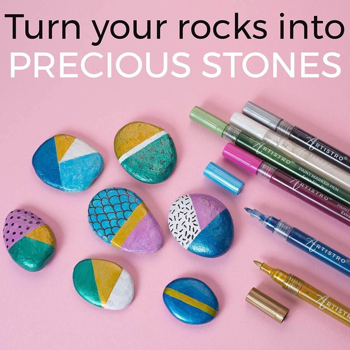 Paint Pens Acrylic Markers Set (12-Color) | for Rock Painting Glass Wood Porcelain Ceramic Fabric Paper Kindness Rocks Mugs Calligraphy Uni