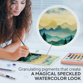 granulating pigments that create a magical speckled watercolor look