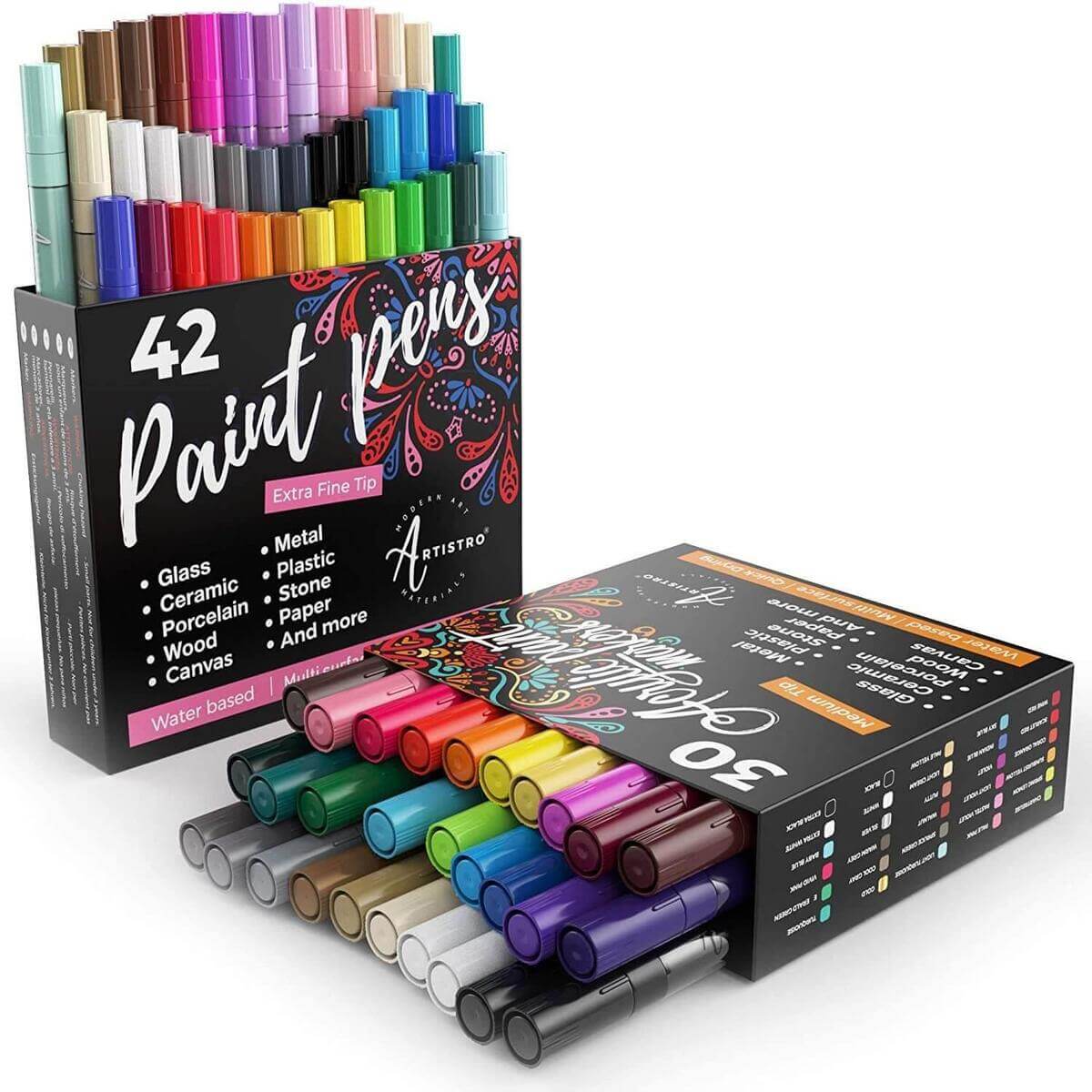 60 Markers for Art 30 Acrylic Extra Fine Tip Paint Pens 30 Acrylic Medium Tip  Paint Pens for Rock, Wood, Glass, Ceramic, Metal Painting 