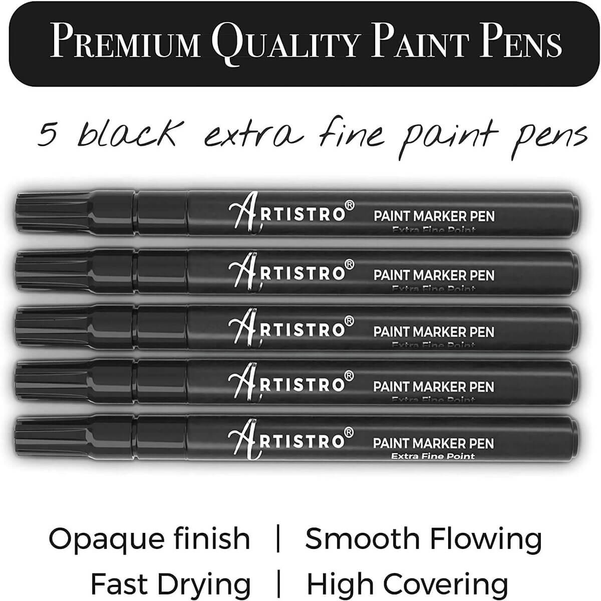 Artistro Black Paint Markers, Extra Fine Tip, 5 Count