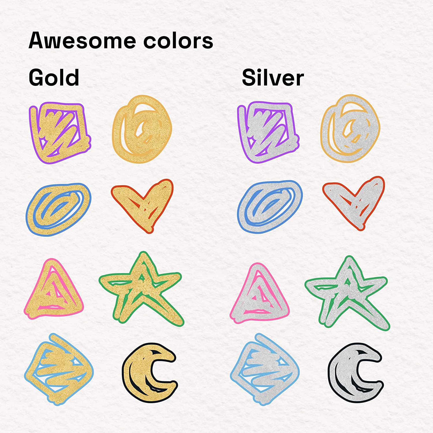 16 outline markers has awesome colors gold and silver