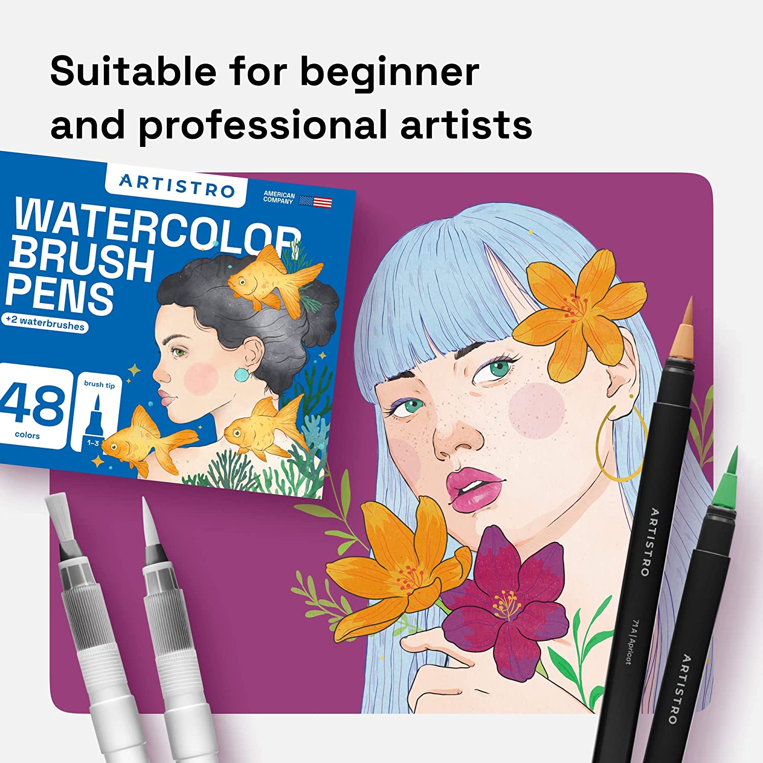 48 watercolor brush pens suitable for beginner and professional artists
