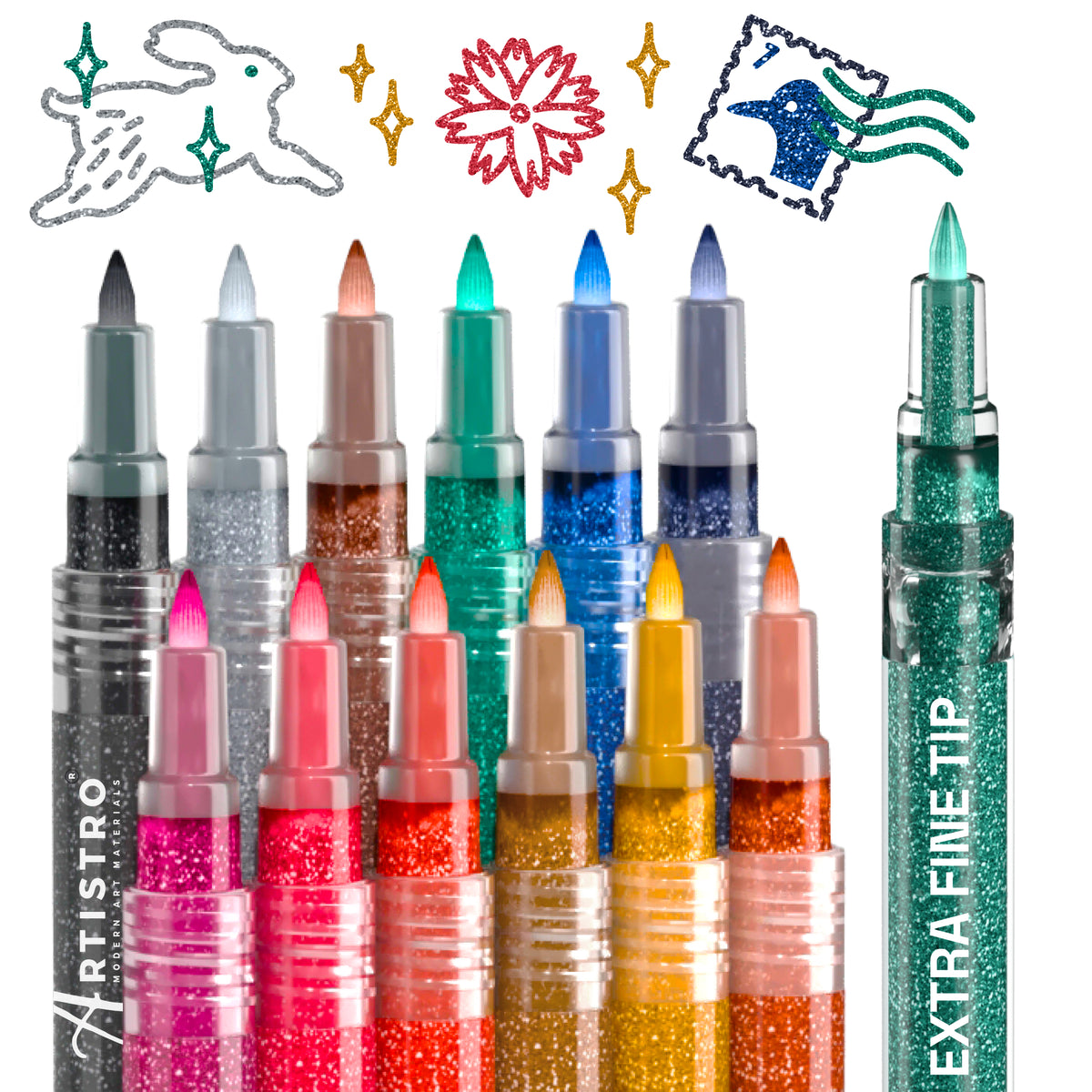 KINGART® PRO Acrylic Paint Pens, 2mm Medium Tip Size, Set of 12 Unique  Colors