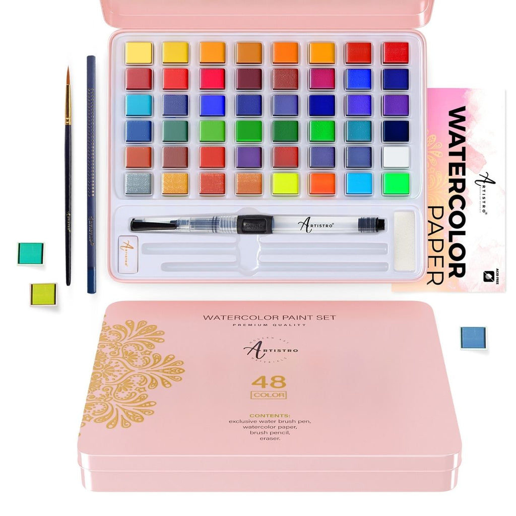 ARTISTRO Watercolor Paint Set, 48 Vivid Colors in Portable Box  with Outline Markers, 16 Outline Pens, 5 Cards : Arts, Crafts & Sewing