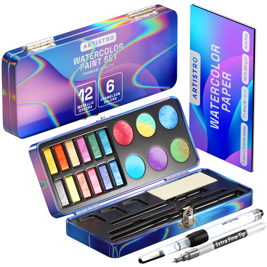 Chameleon Metallic Watercolor Paints Set of 18, Including 6 Chameleon